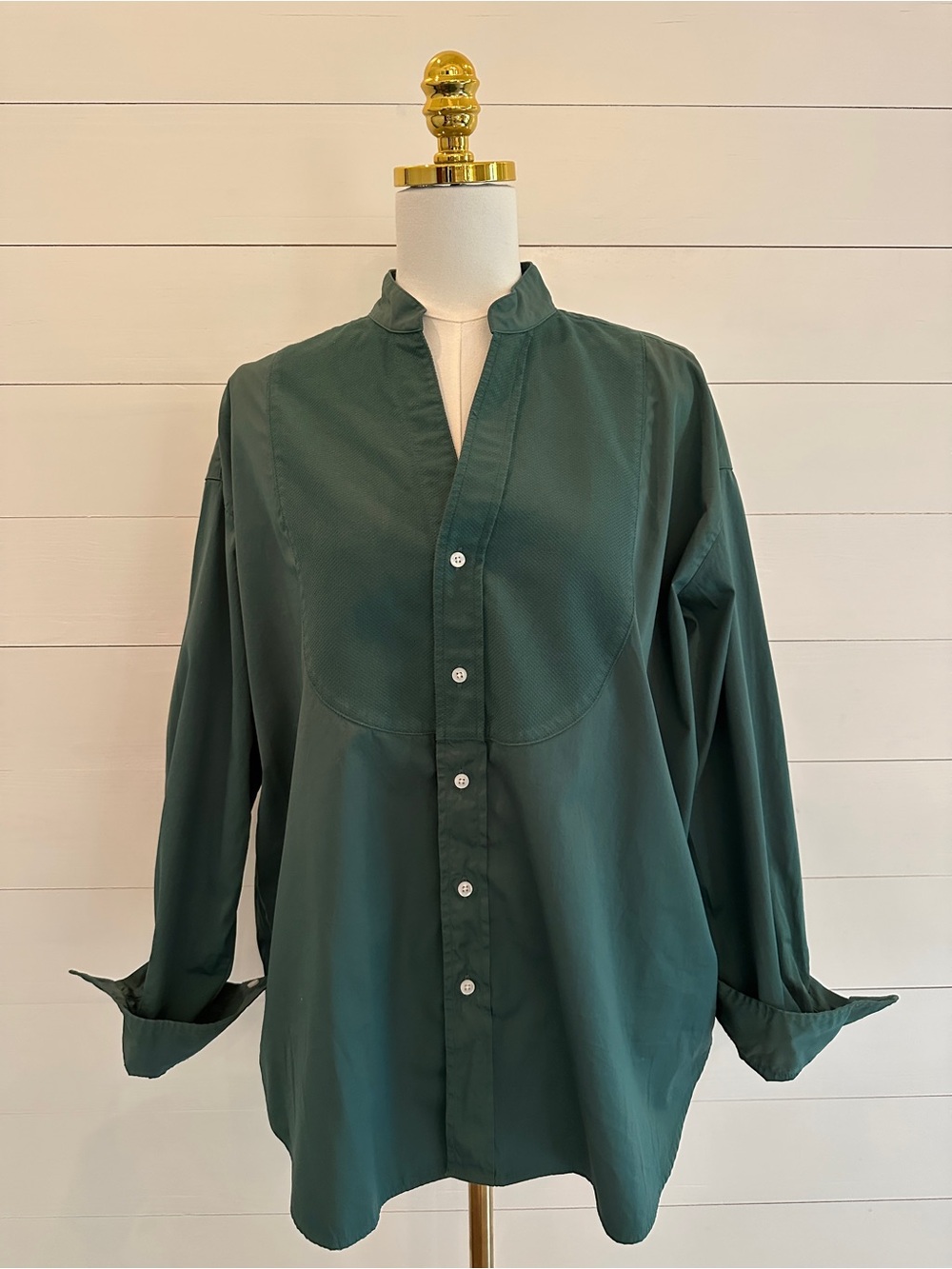 Frank & Eileen Victoria Superluxe Dark Green Button-Up Tuxedo Shirt